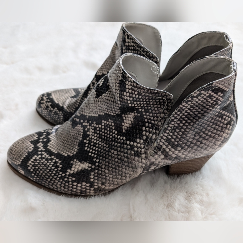 Fergalicious By Fergie Black and Gray Snakeskin Ankle Boots